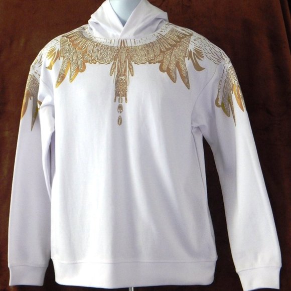 NEW MEN HEADS OR TAILS Rhinestone Glitter HOODIE PULLOVER SWEATSHIRT White - Picture 1 of 5